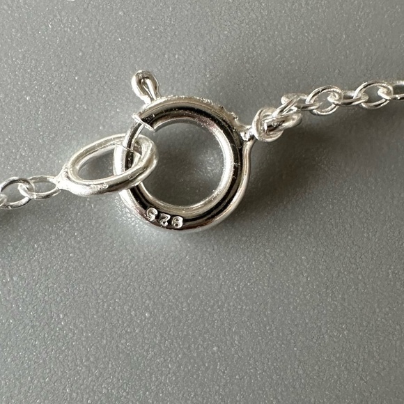 Sterling Silver Crescent Moon Necklace with Crystal Stones - Picture 5 of 9